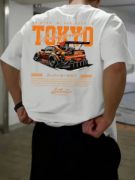 Baskılı Oversize Bisiklet Yaka T-shirt - Beyaz resmi